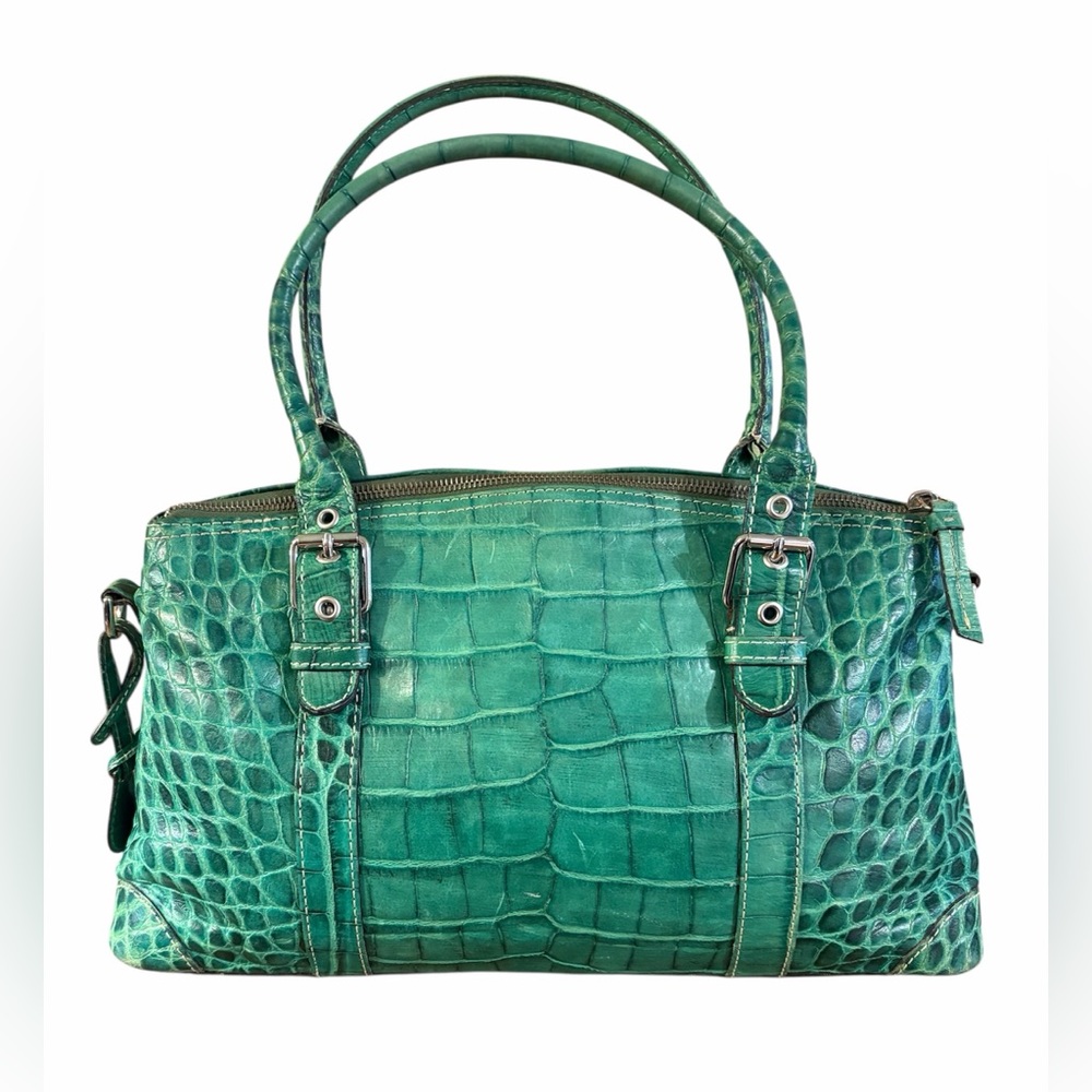 Vintage Dooney & Bourke Emerald Green Croc Embossed Leather Satchel